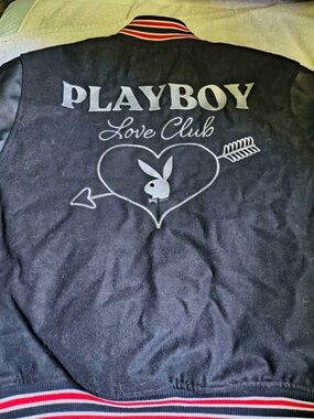 PLAYBOY Black 'Love Club' Heart Logo Varsity Jacket